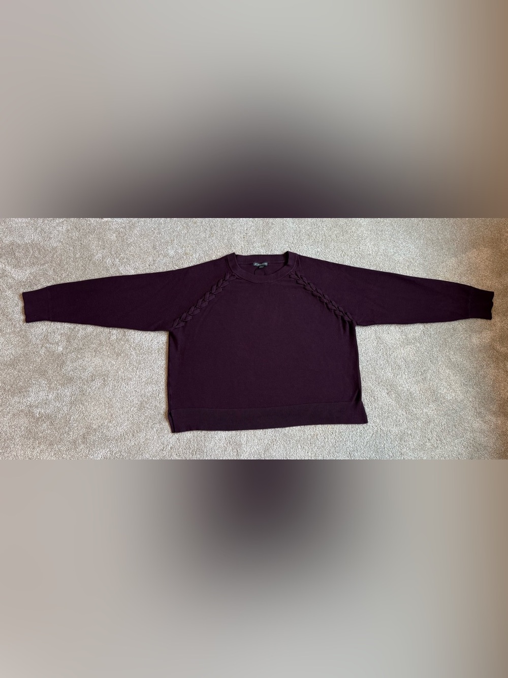Adrianna Papell Purple Sweater L Braided Shoulder Detail Dolman Sleeve Soft Knit